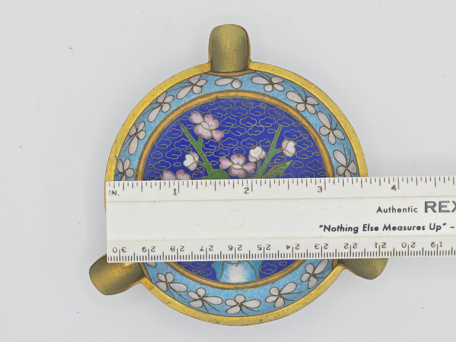 EARLY 20c CHINESE EXPORT CLOISONNE ENAMEL TRINKET DISH ASHTRAY ~ 3.75″