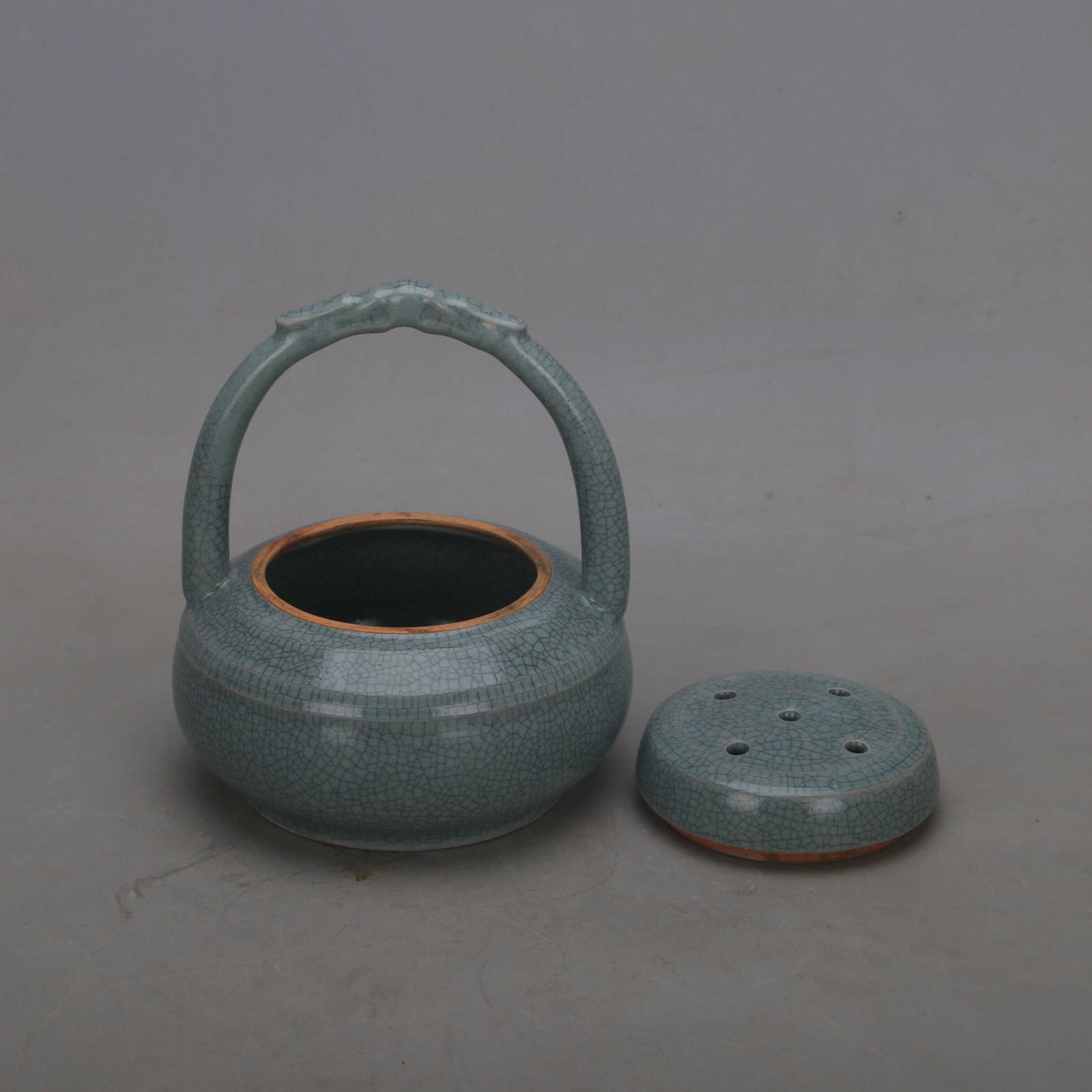 6.2″ China Ruyao Celadon Glaze Porcelain Ice Cracks Two Dragon Incense Burner