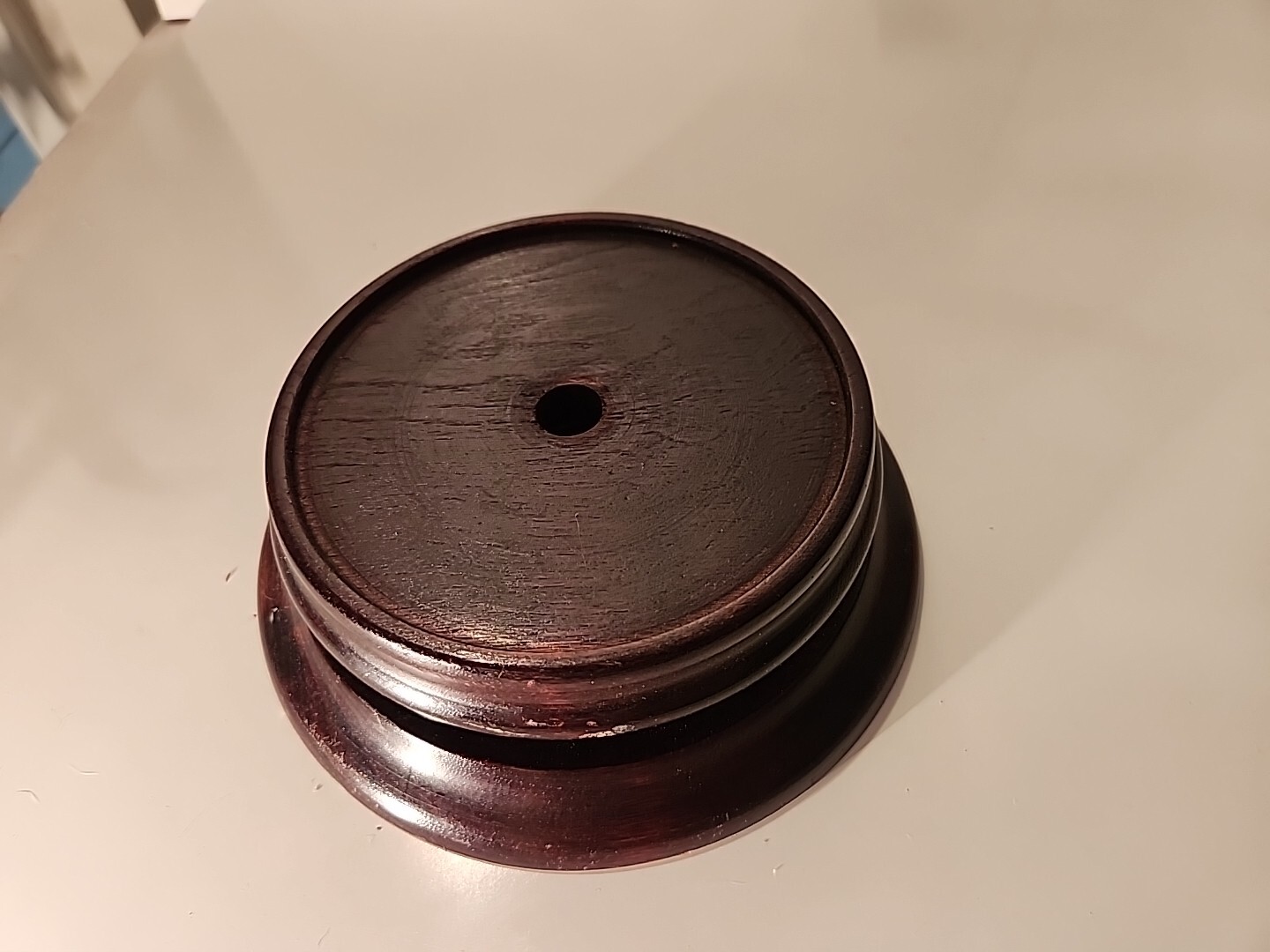 CHINESE ASIAN WOOD DARK COLOR PLANT VASE LAMP ROUND STAND 5.5″, 3.75″ INSET J-7