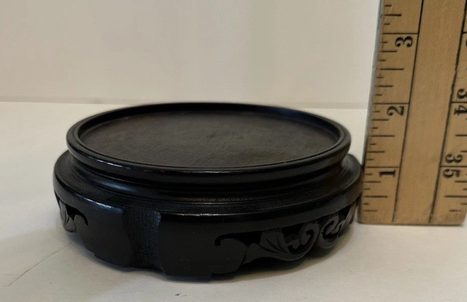VTG Ebonized Wood Japan Carved Vase Stand Table Display Riser 4.25” Round NICE!