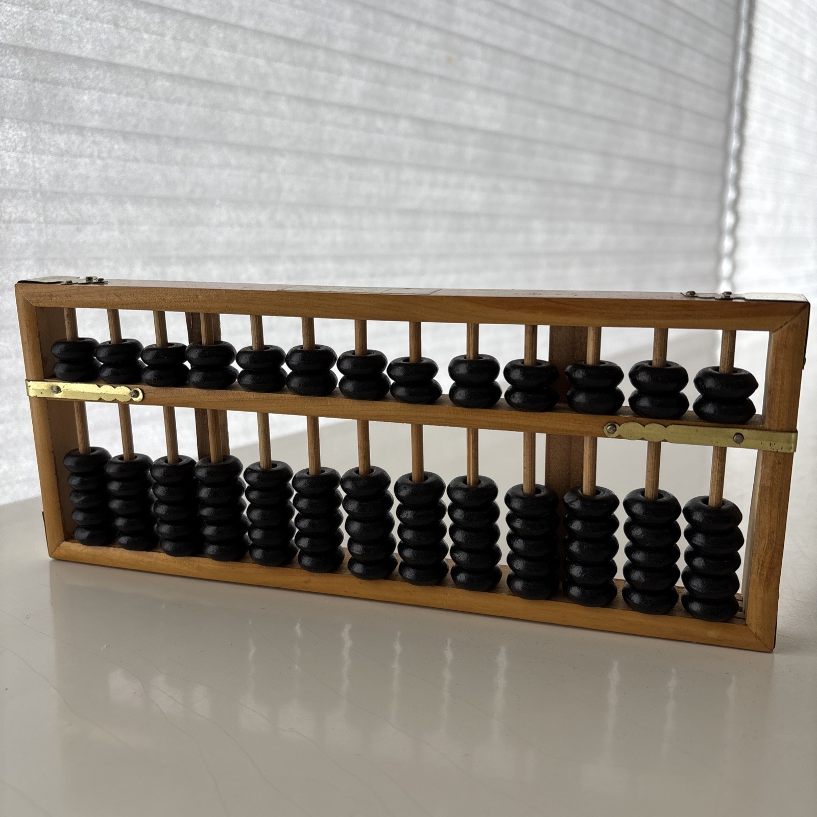 Vtg Chinese Abacus 91 Black Beads 13 rods 9.5×4” wood wooden Small