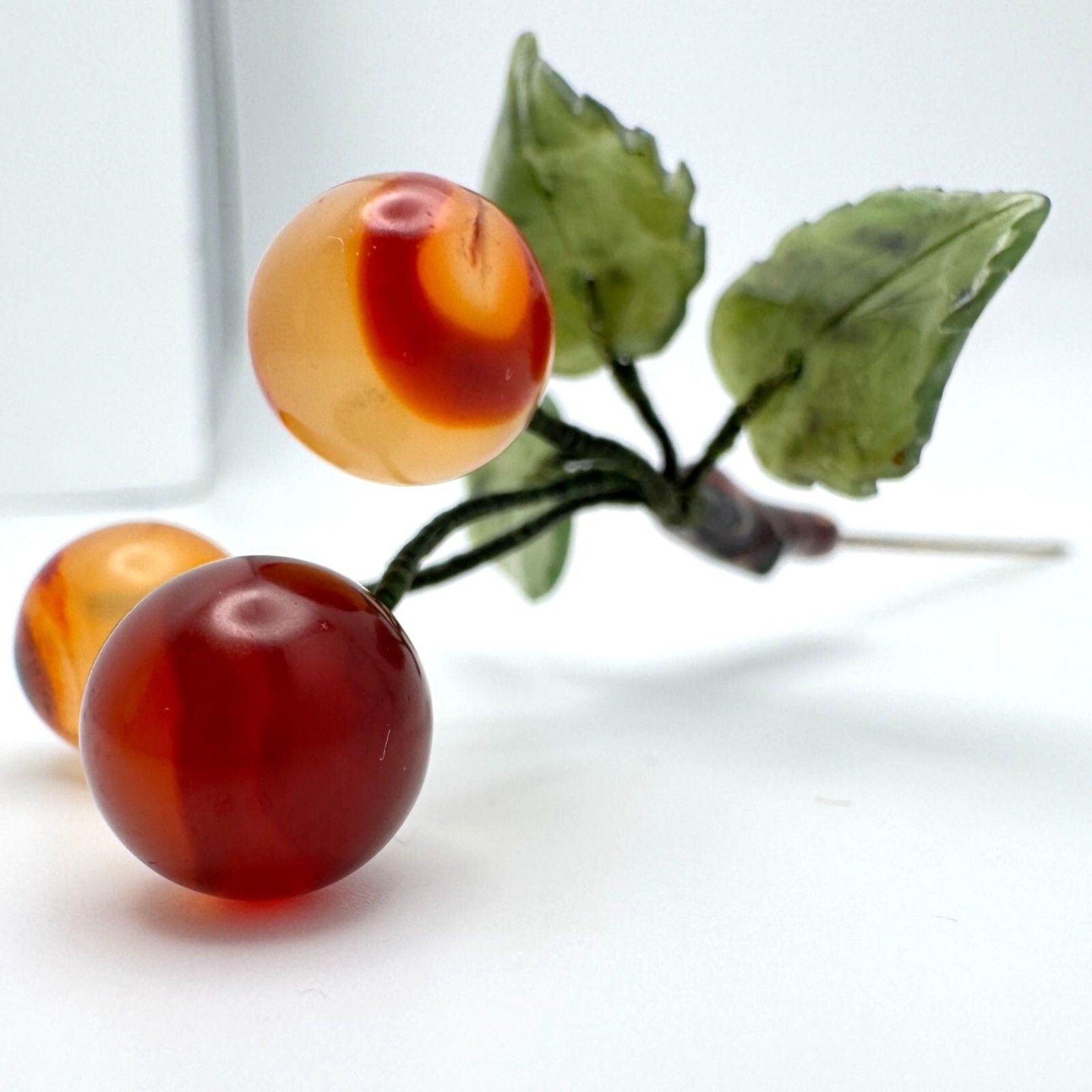 Hard-stone jades and agates carved cherry clusters 1980s Vintage