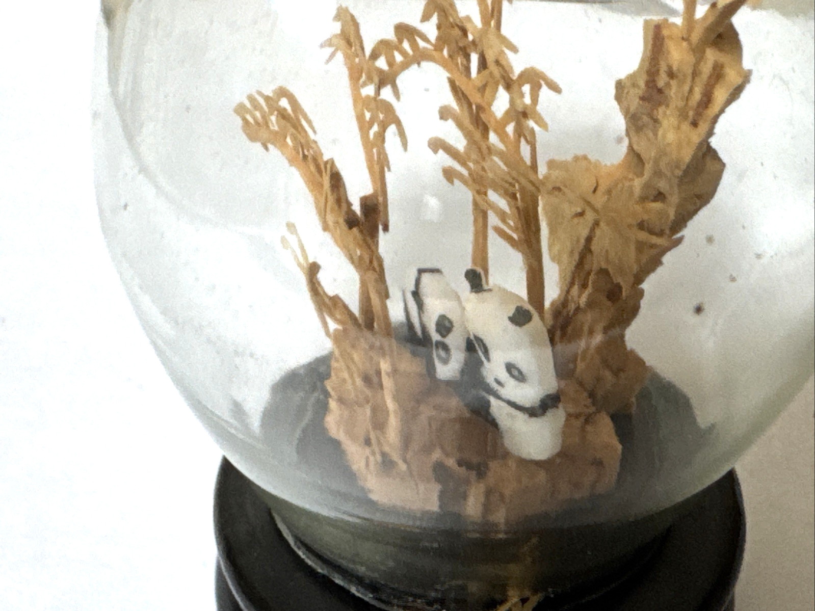 SAN YOU Cork Diorama Pair Of Pandas Under Egg Shape Glass Dome on wood base 3”H