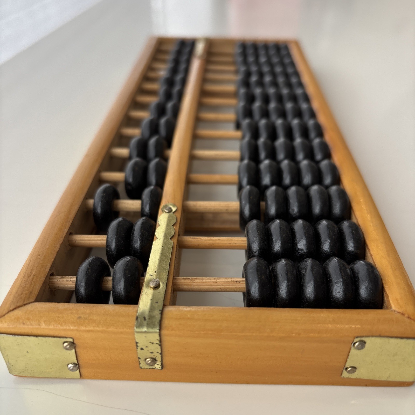 Vtg Chinese Abacus 91 Black Beads 13 rods 9.5×4” wood wooden Small