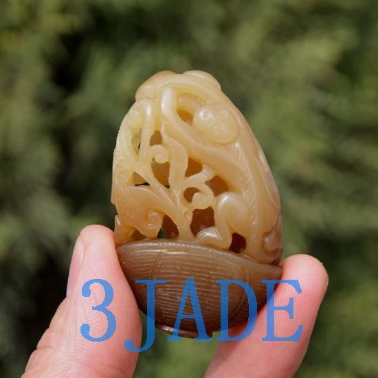 Natural Hetian Nephrite Jade Carving Pendant Monkey Flower Basket w/ Certificate