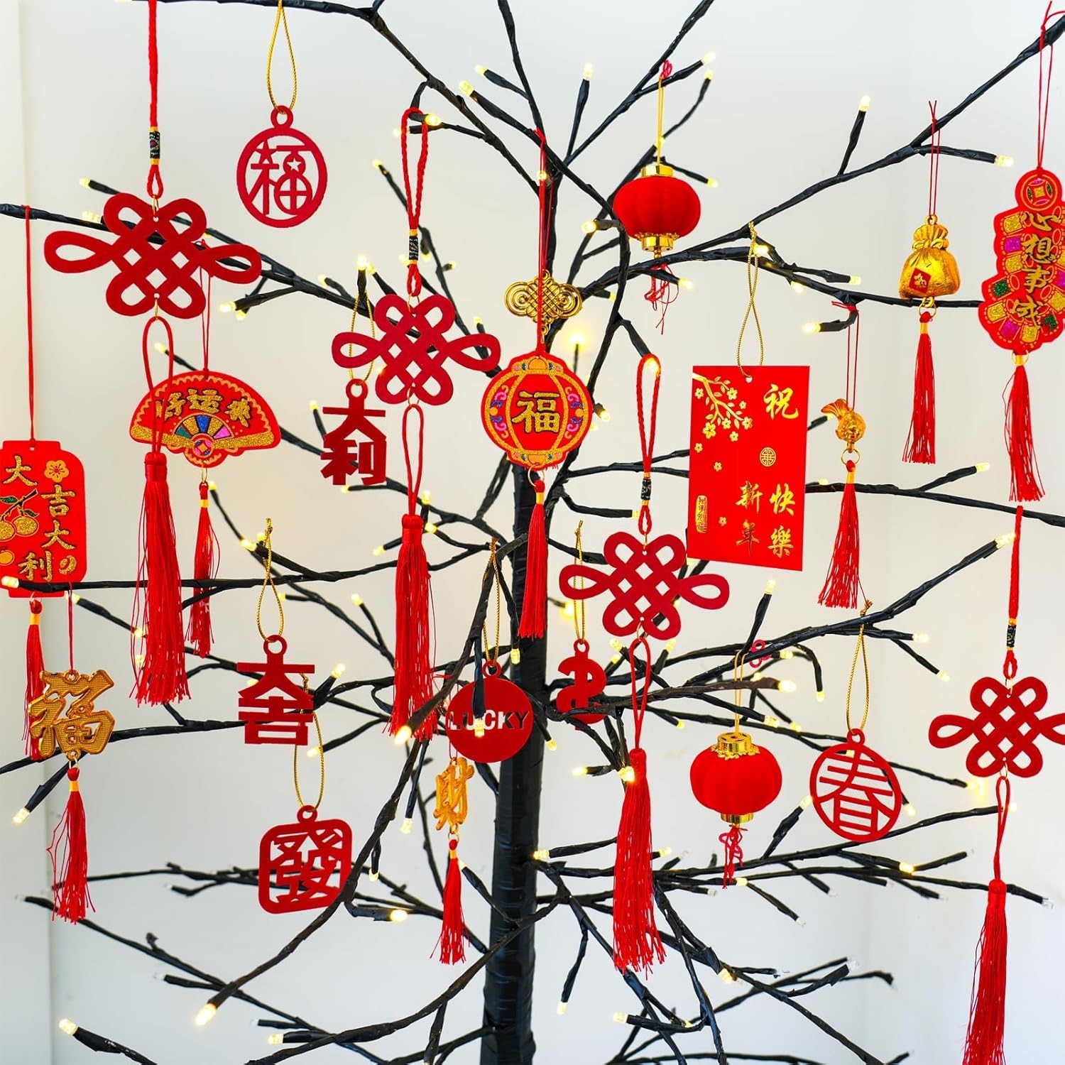 104-Pc Lunar New Red & Gold Blessing Decorations – Festive Ornament Kit