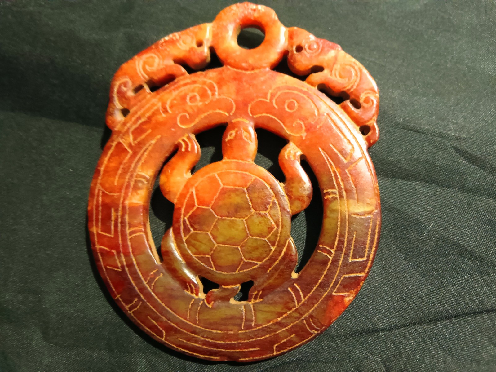Good Quality Chinese Jade *2Phoenix W/2Beasts & Turtle* 2Faces Plaque