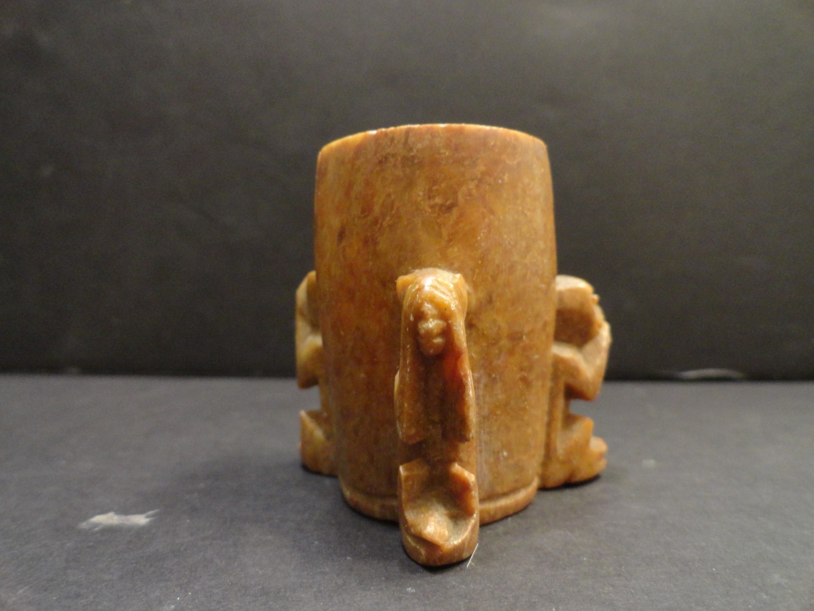 Antique Soapstone Carved Toothpick Holder Cup 3 Monkey See, Hear ,Speak no Evil