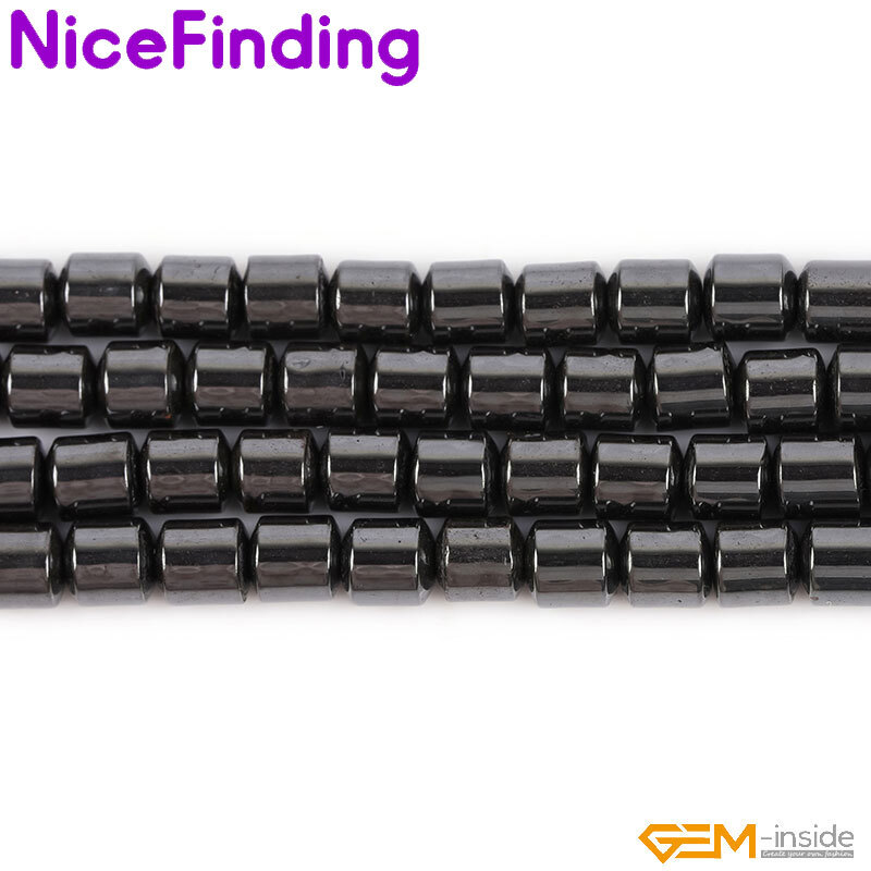 Natural Drum Black Hematite Column Stone Beads For Jewelry Making Strand 15″ DIY