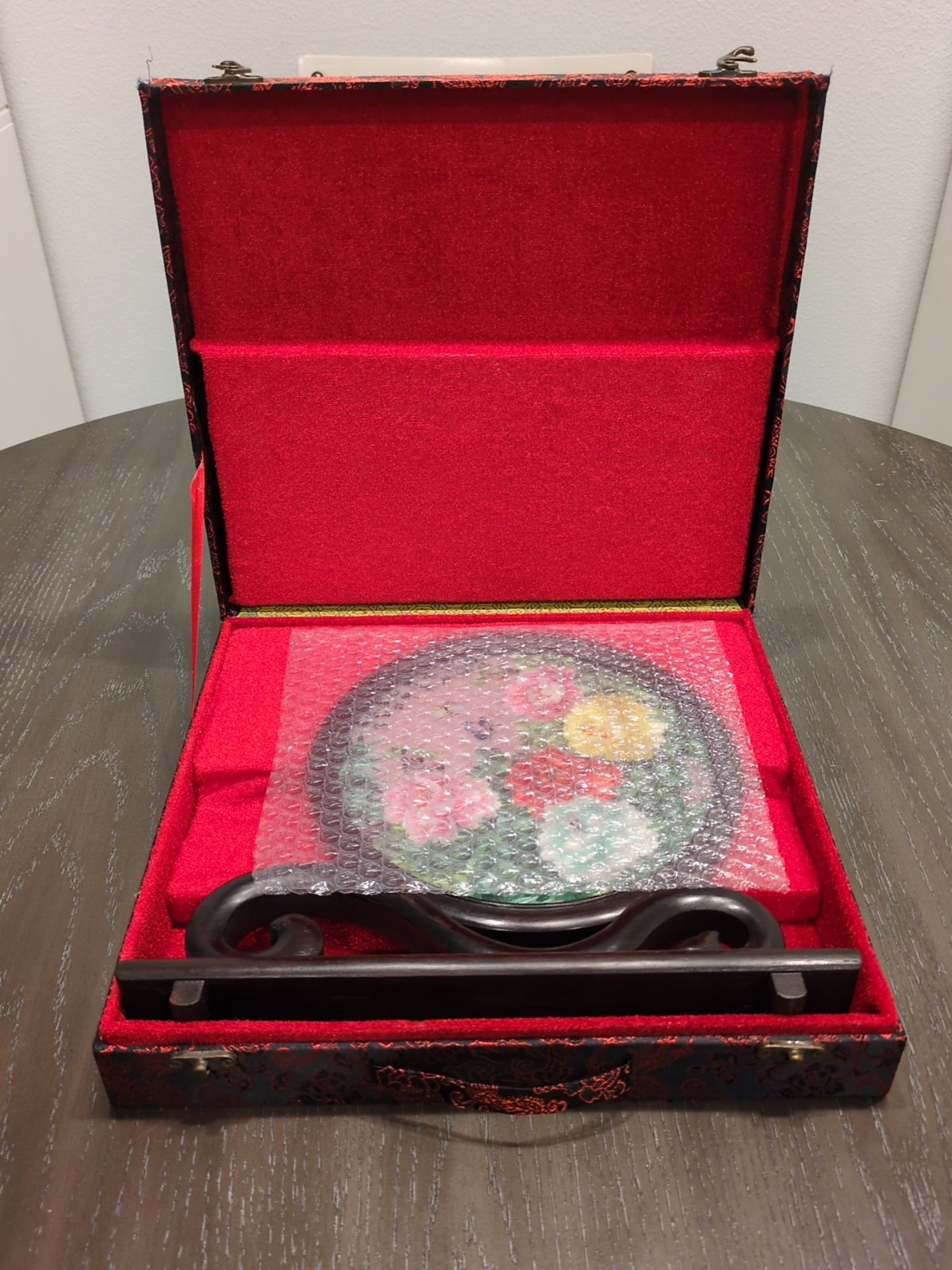 Floral Chinese Double-Sided Silk Embroidery Art w/ Stand & Box – Excellent