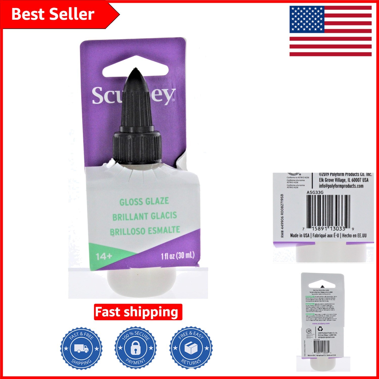 1 Fl Oz Non-Toxic Gloss Glaze with Precise Cap for Polymer Clay Finishing