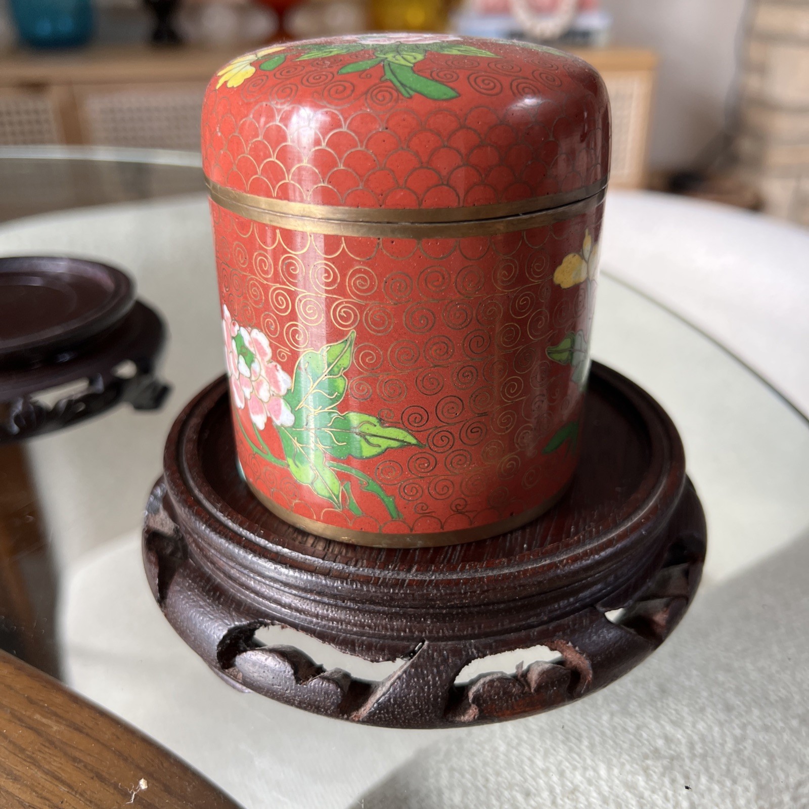 TWO Wood Display Stands 4″ + 5″ Asian Hardwood Pedestal Carved Ebonized Pair