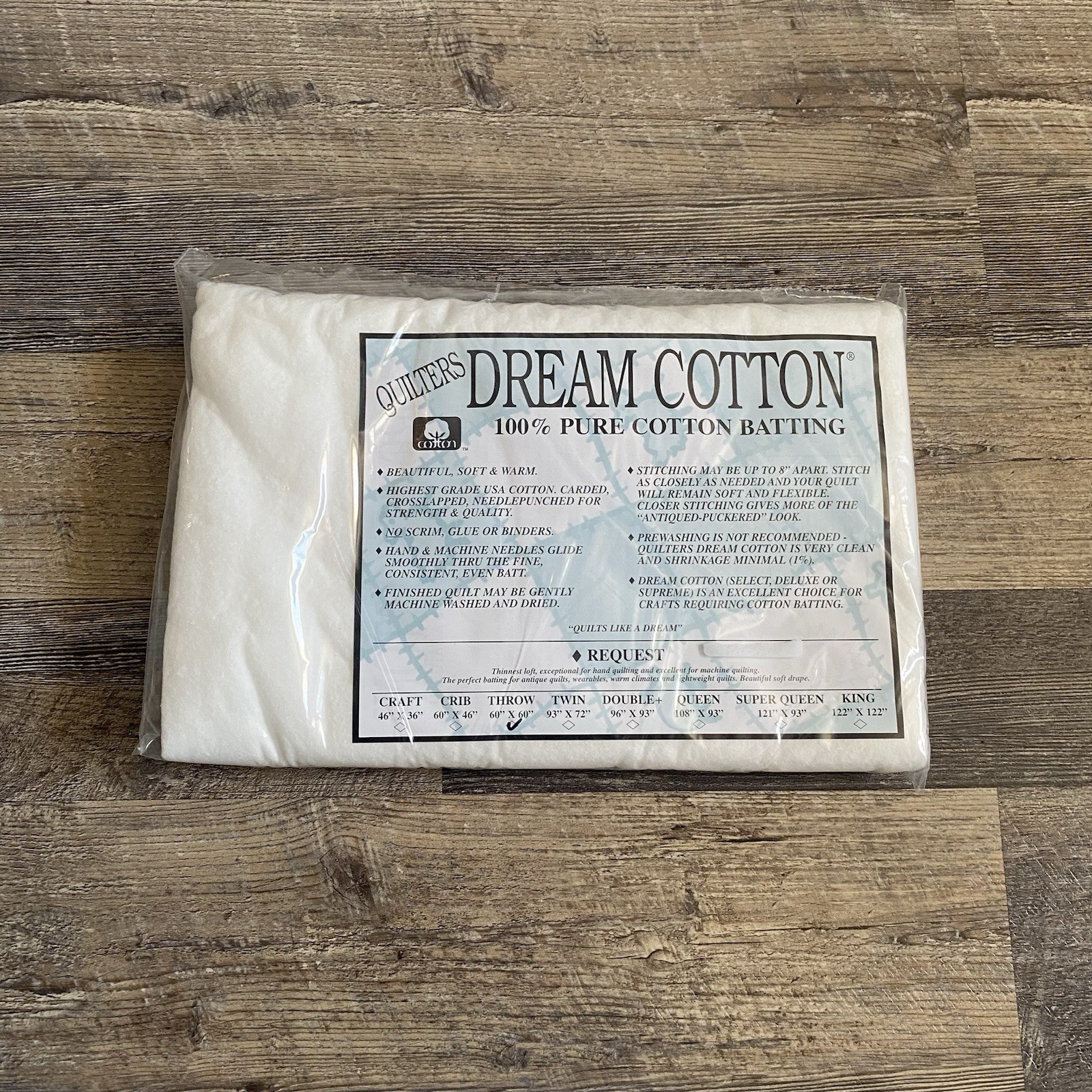 Quilters Dream Natural Cotton Request Batting 60×60 White Throw Quilt Material