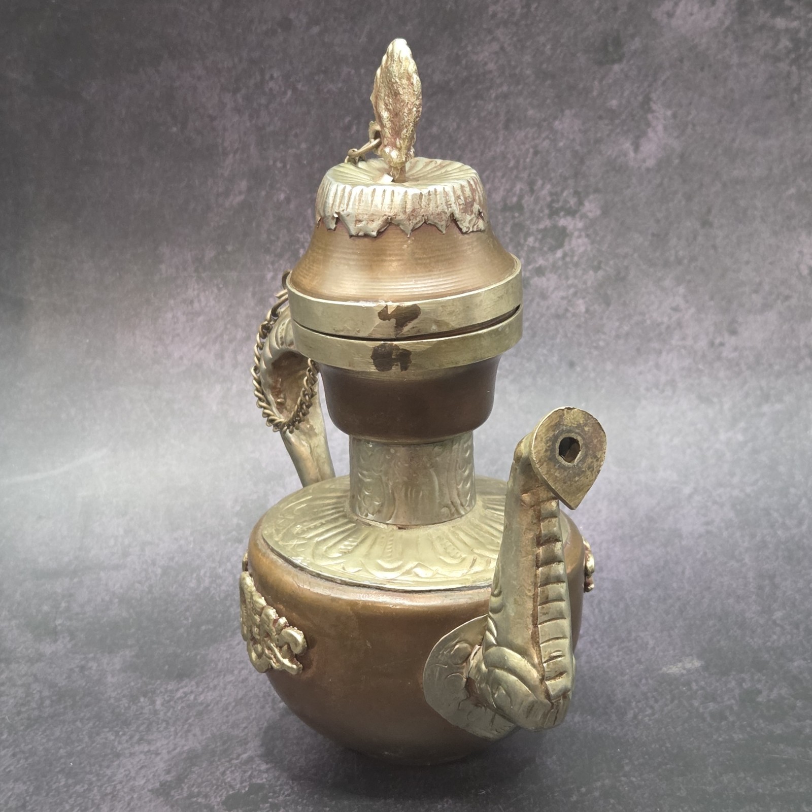 ANTIQUE / VINTAGE COPPER AND BRASS TIBETAN TEAPOT WITH DRAGON