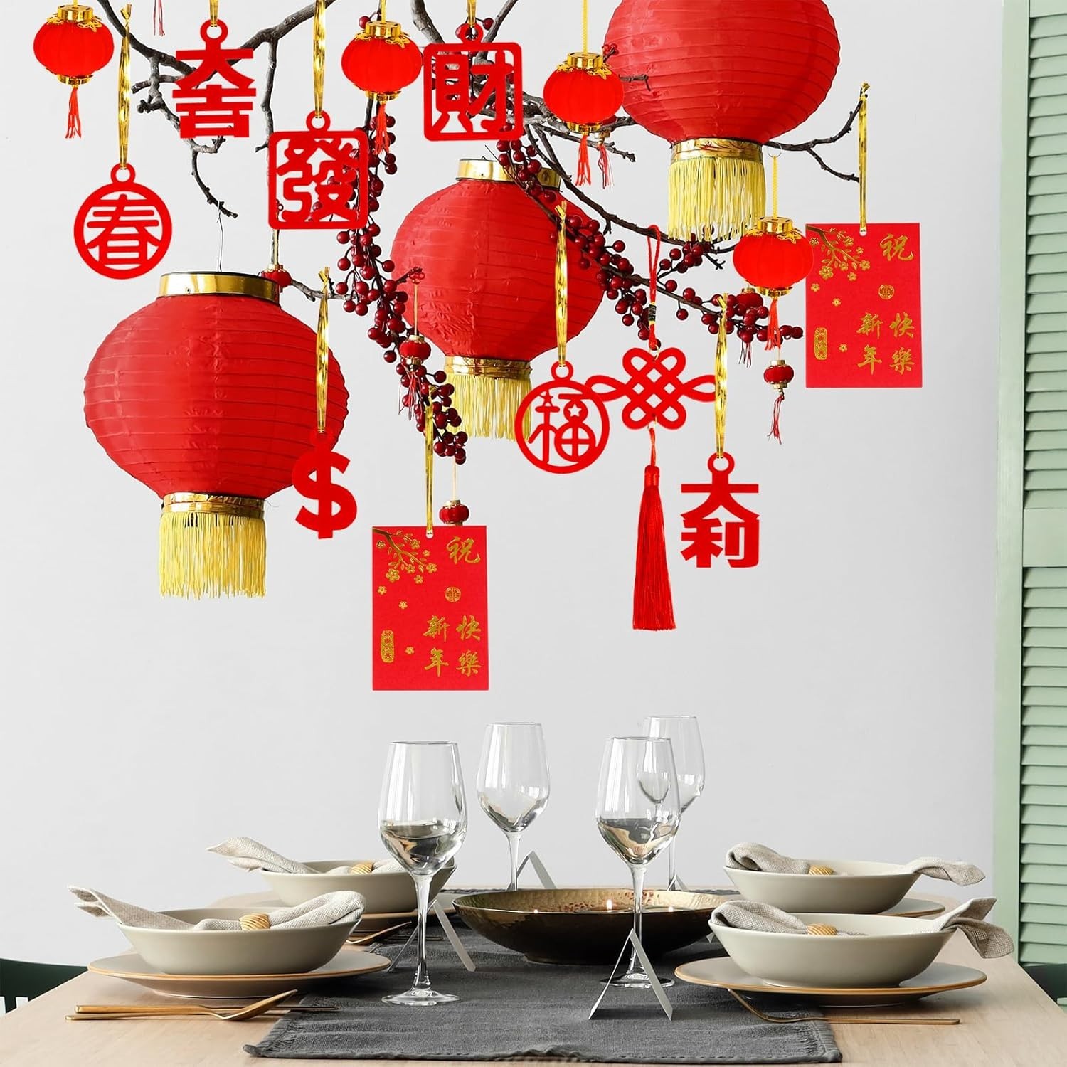 104-Pc Lunar New Red & Gold Blessing Decorations – Festive Ornament Kit
