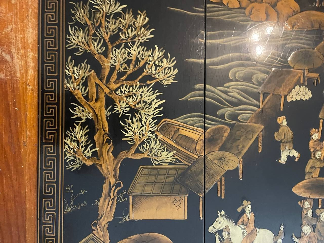 Vintage Chinese Hand Painted Lacquer Wall Panels Set of 4 Landscape Art – 4