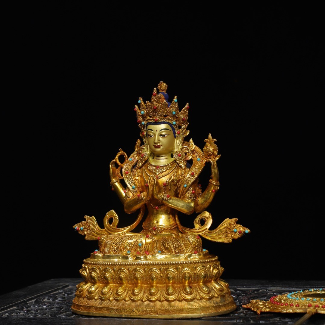 Bronze Gilded Painted White Tara Buddha Statue