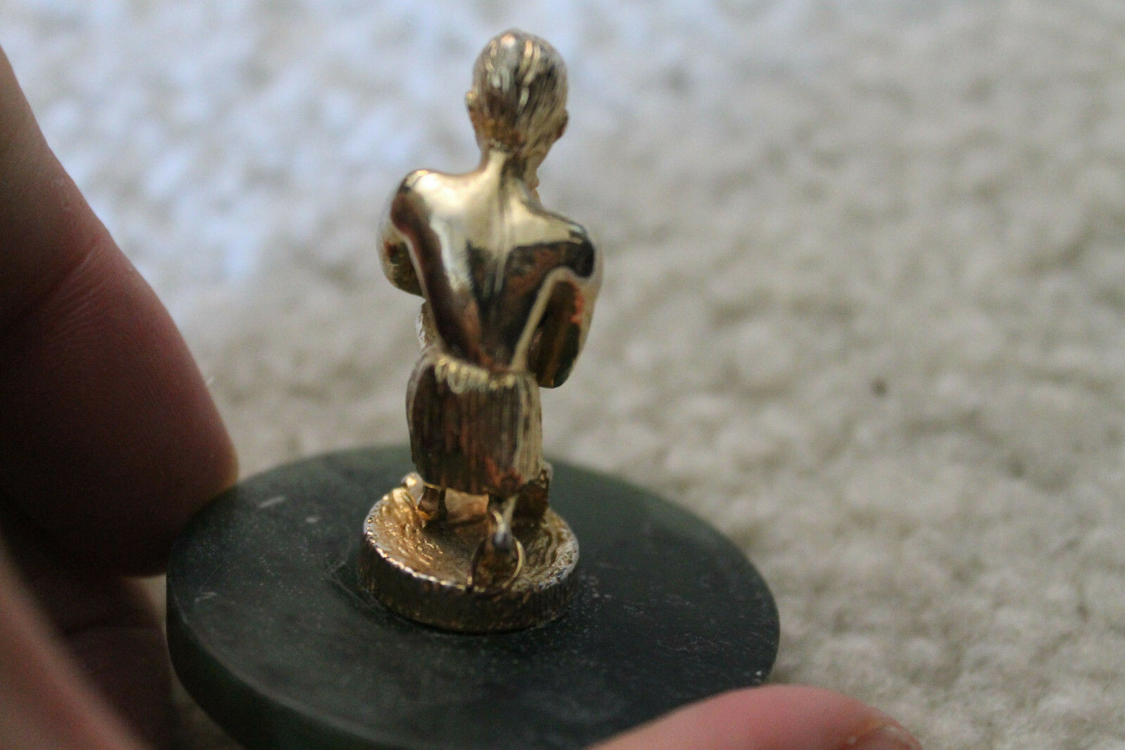 Very neat two Small metal statues with Jade bases
