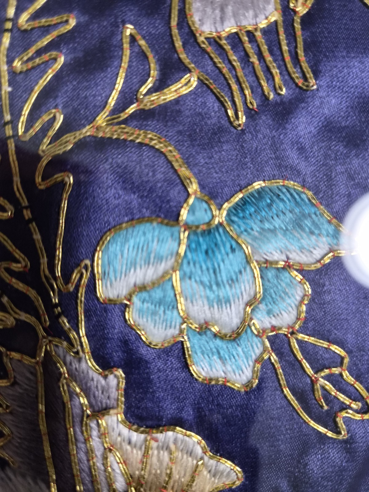 Vintage Golden Cloud Hand Embroidered Silk Art ft Rooster
