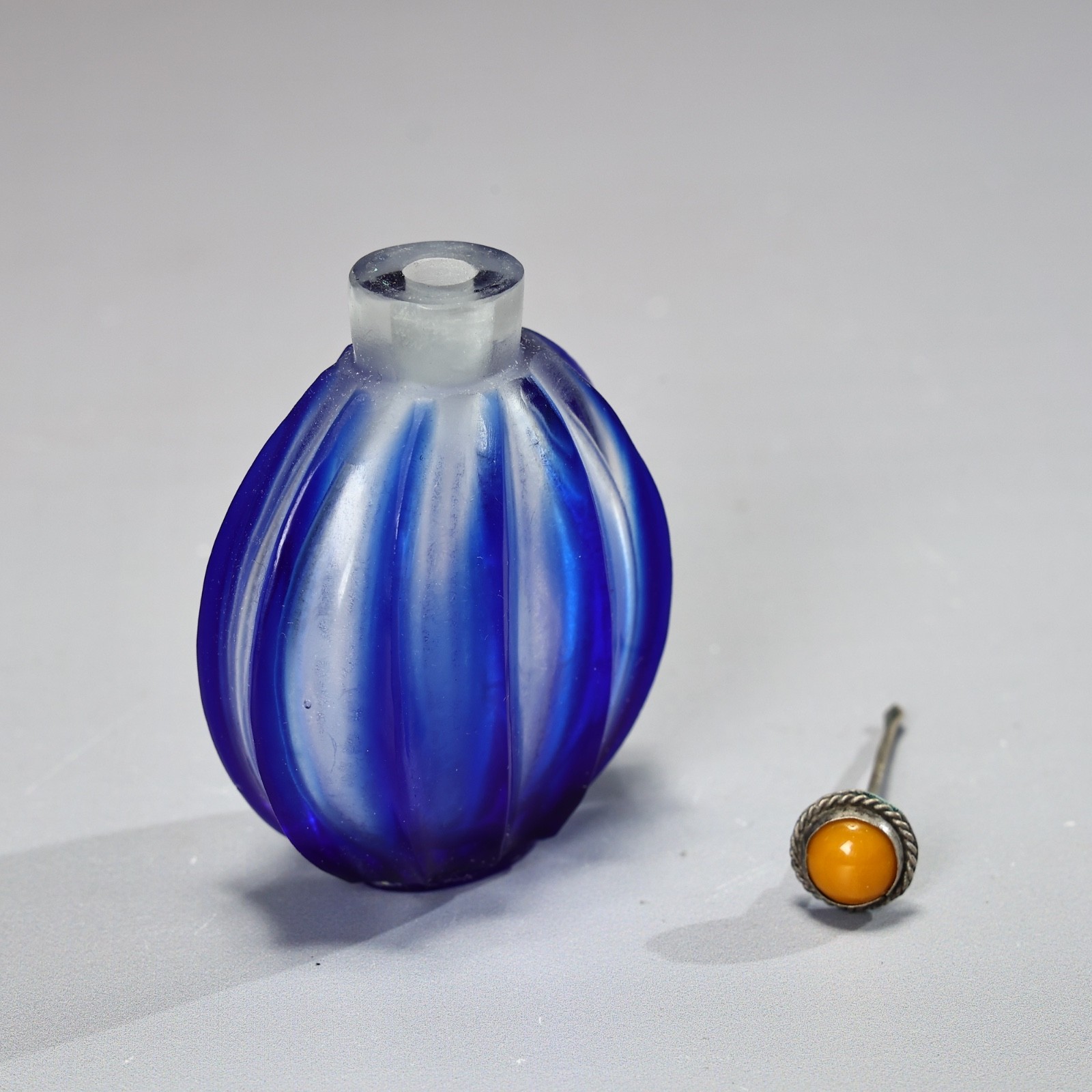 Chinese Lobed Cobalt Blue Glass Snuff Bottle