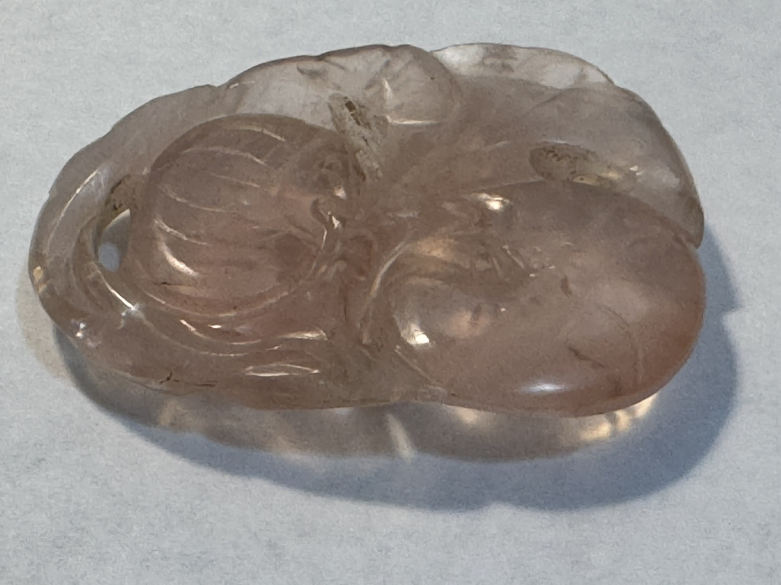Vintage Hand Carved Top Grade Rose Quartz Chinese Themed Fruits & Leaves Pendant
