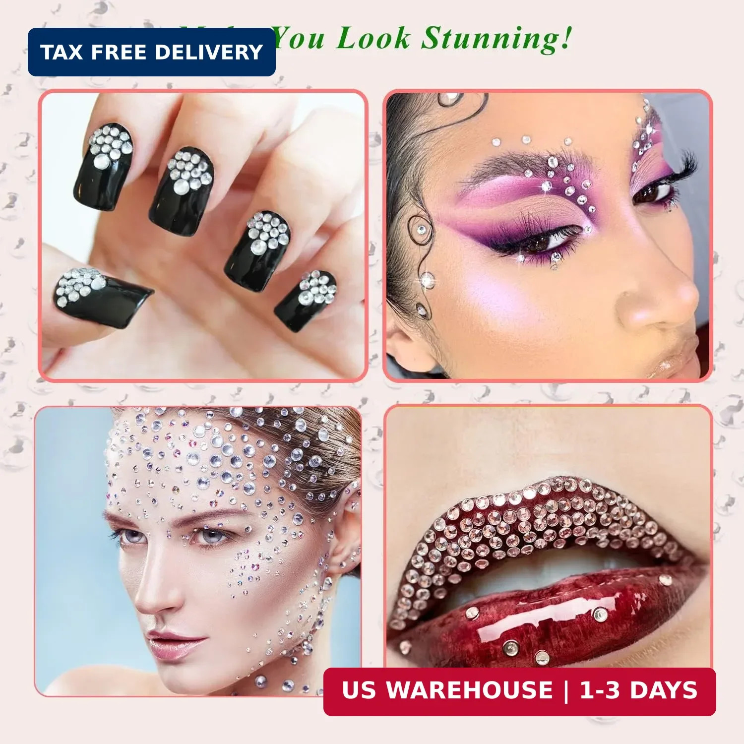 KIMOBER 325pcs Clear Rhinestone Stickers,Self Adhesive Bling Gems