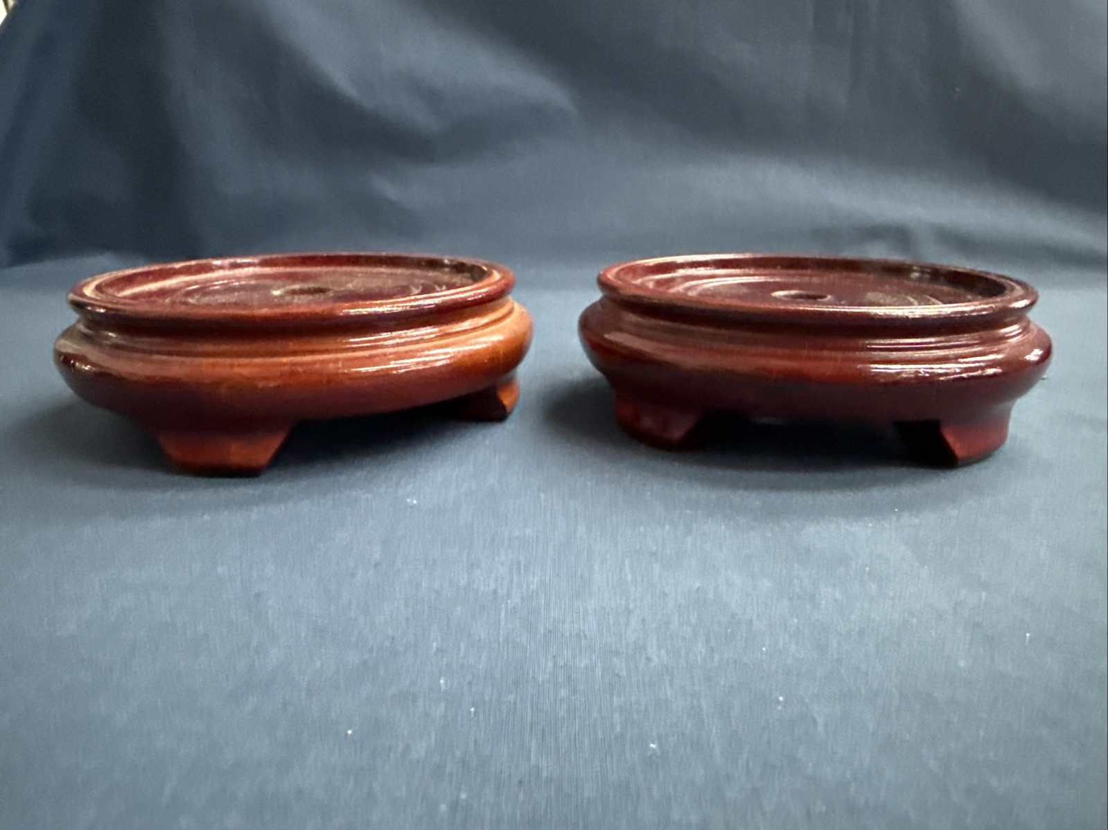 2 Chinese Wood Display Stands Vase Bowl Lamp Inset 3 1/2″