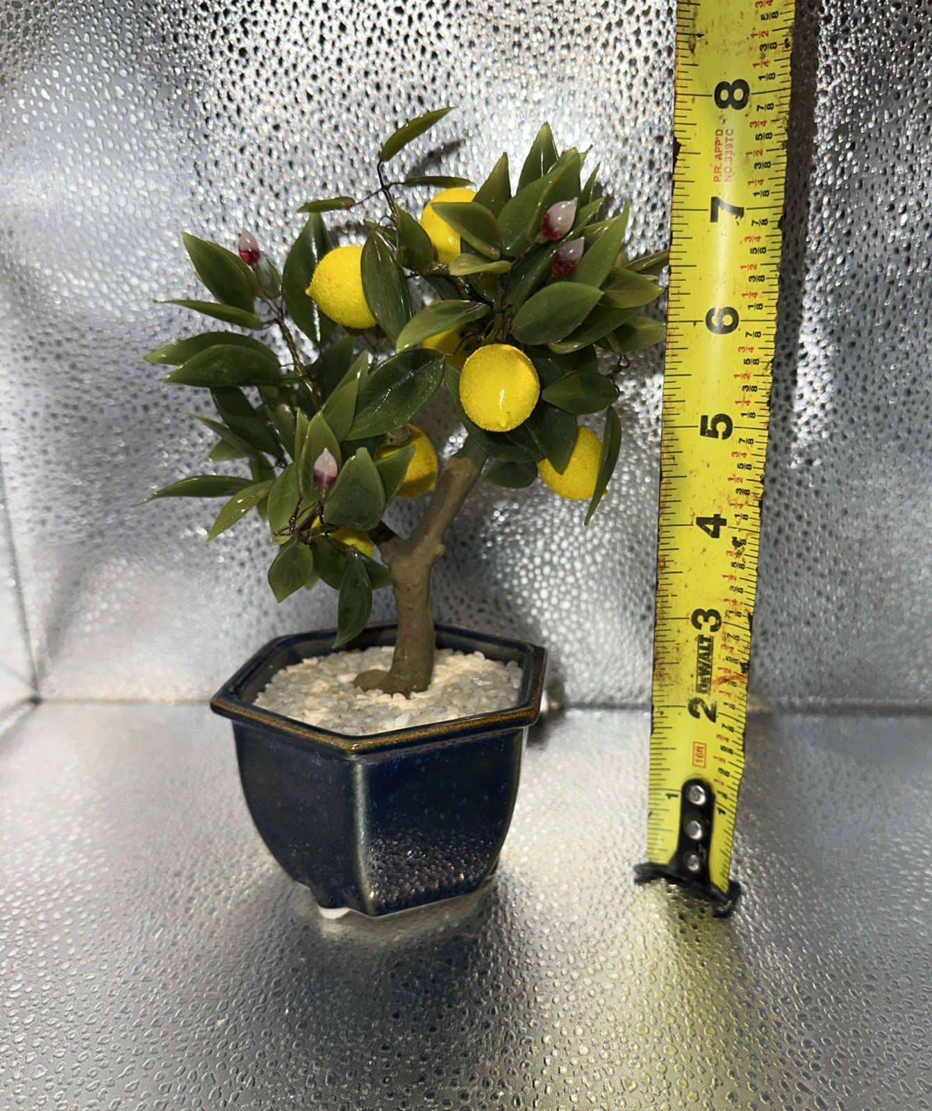 Vintage Asian Jade Glass Lemon Bonsai Small Tree 7.5”