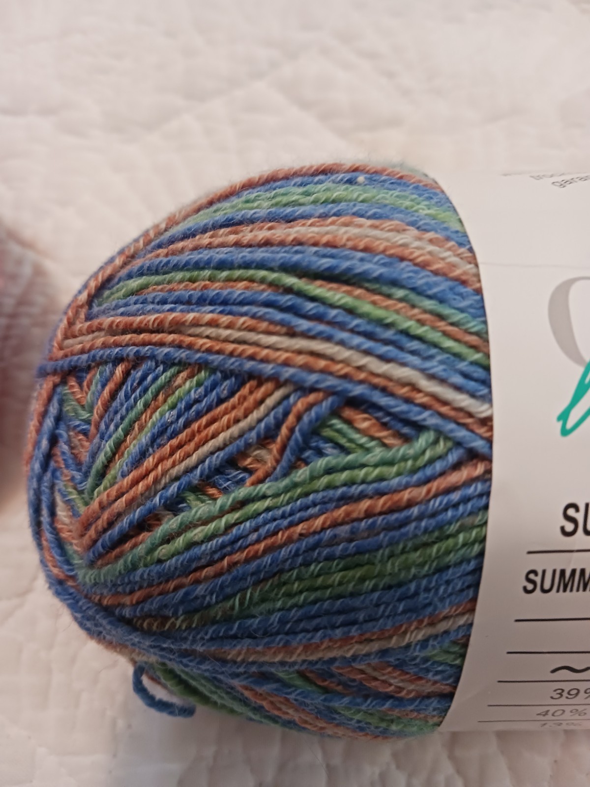 OnLine Supersocke 100 Summer Stretch Striping Yarn Wool-Cotton 2 Sks Blue & Cora