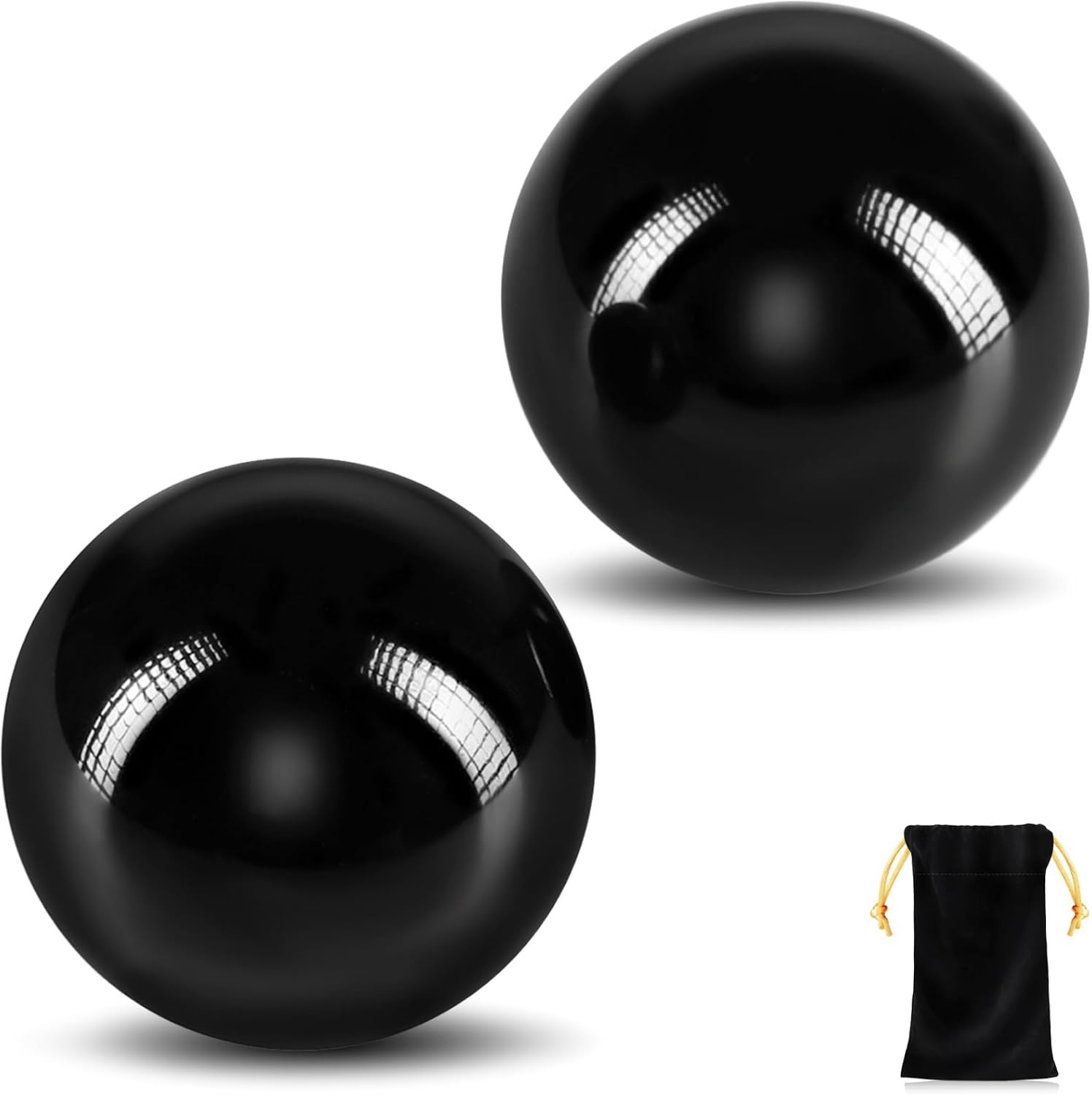 2 Pcs Black Obsidian Baoding Balls, Traditional Chinese Balls for Hand Therap…