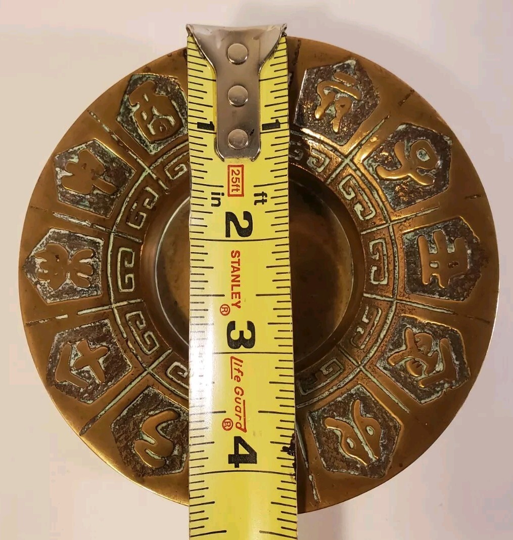 Vintage Solid Brass Ashtray Trinket Dish Chinese Zodiac Set Of 2 Made In Korea