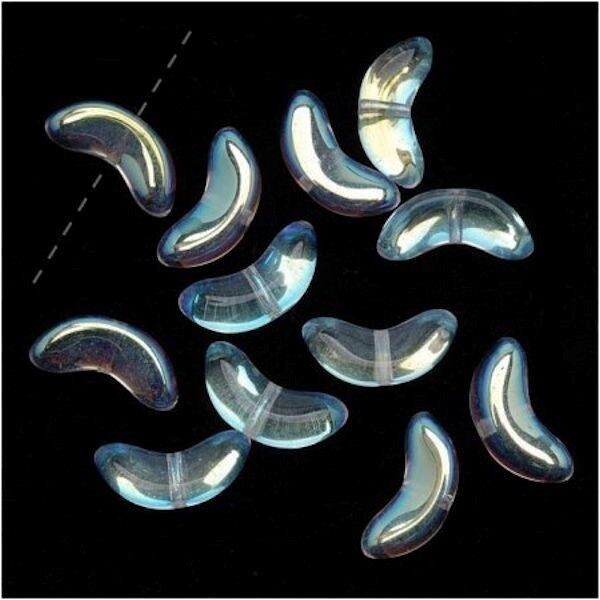 Bead, 25 Aurora Borealis Crystal Czech Pressed Glass 14x6x5mm Angel Wing Bead