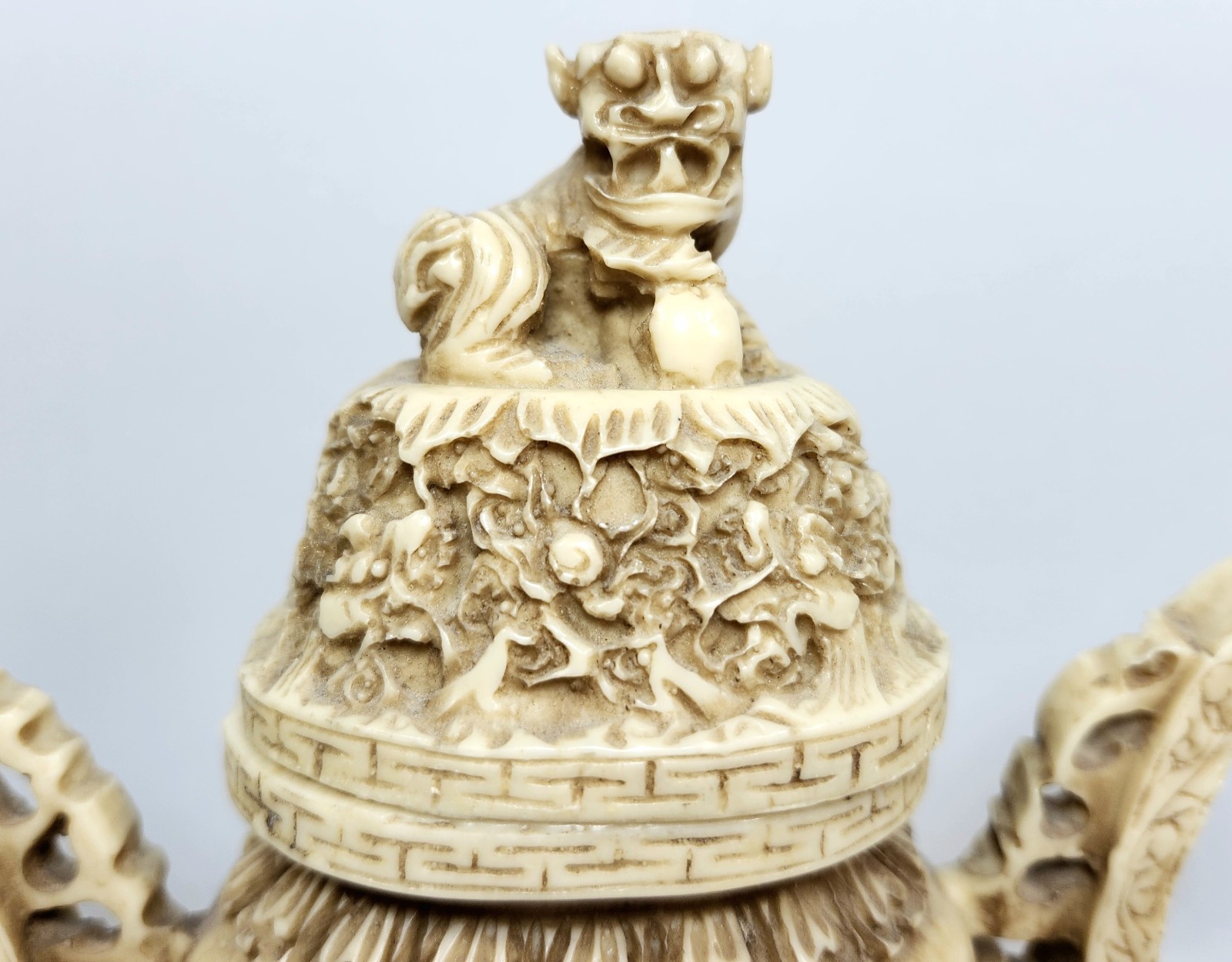Vintage Chinese Dragon Carved Incense Burner with Lid | Resin? 5.5″