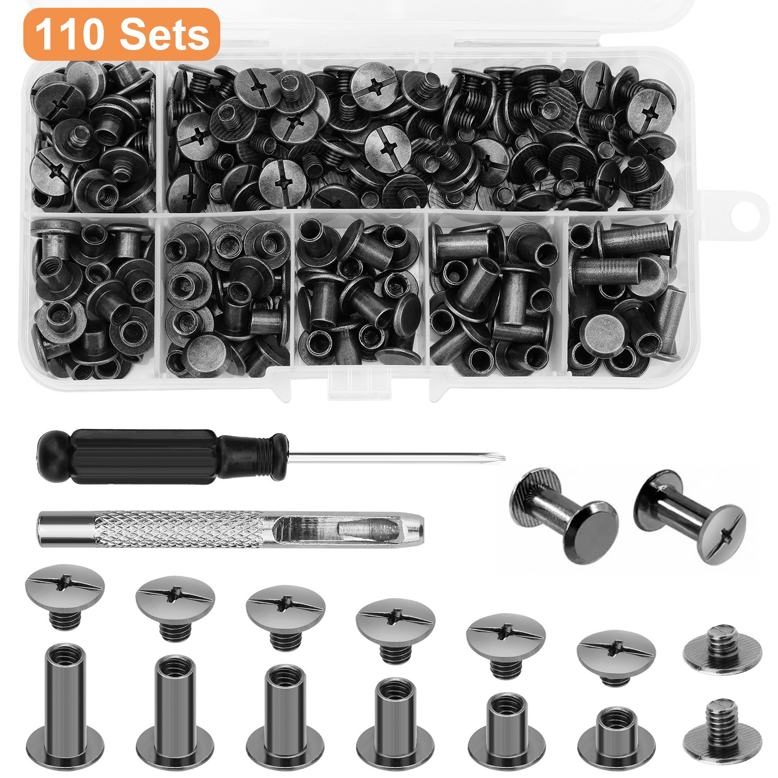 110 PCS DIY Leather Craft Rivet Screw Metal Studs Repair Tool For Wallets, Bags