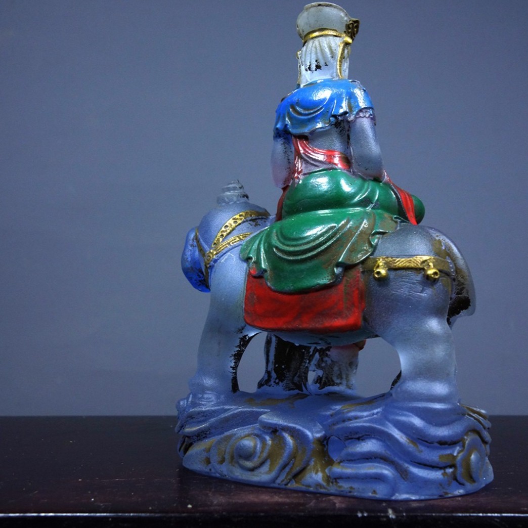 Vintage Old Liuli Samantabhadra Statue, Hand-Painted Gilded, 12cm