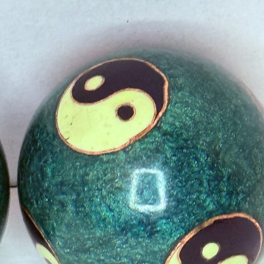 Yin Yang Chime Meditation Balls Pair Hand Painted Feng Shui Baoding Style