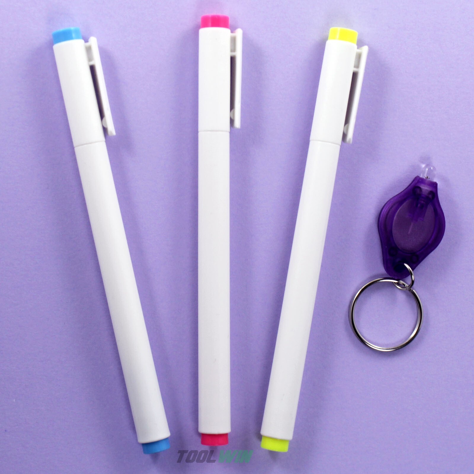 3 Invisible Ink Marker Pen 1 UV Flashlight Black Light Reactive Blue Red Yellow