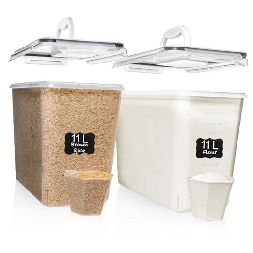 2 PC (11L | 372 oz) Flour Sugar Storage Containers with Easy Carry Black