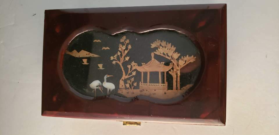 Cork 3D Jewelry Box Shadow Box Glass & Lacquer 6.25×3.75×2.5″ CHINESE