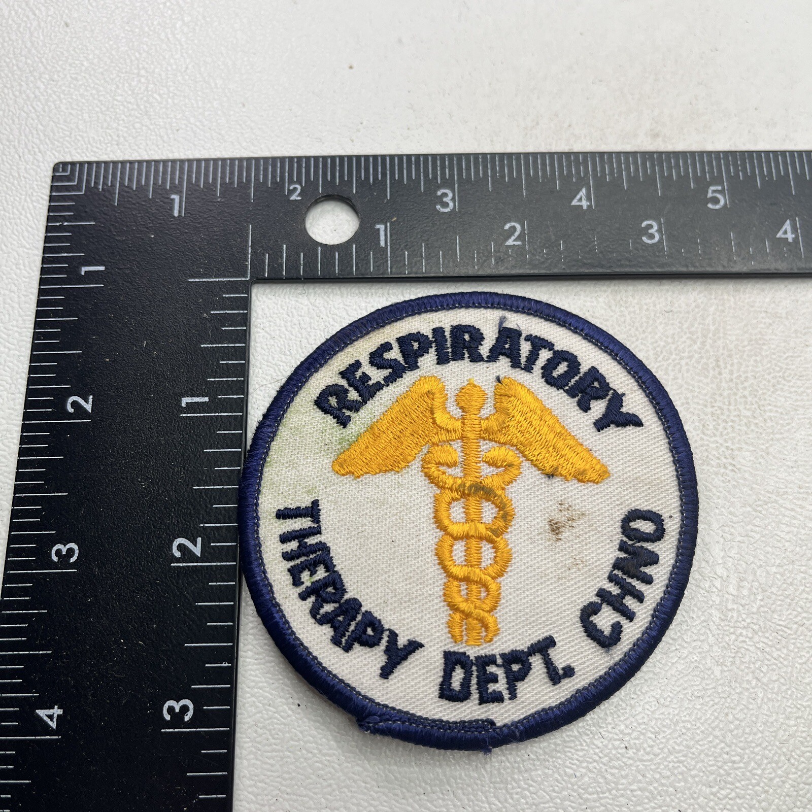 Vintage, Has Stain, RESPIRATORY THERAPY CHNO Patch Rod of Caduceus Medical T083