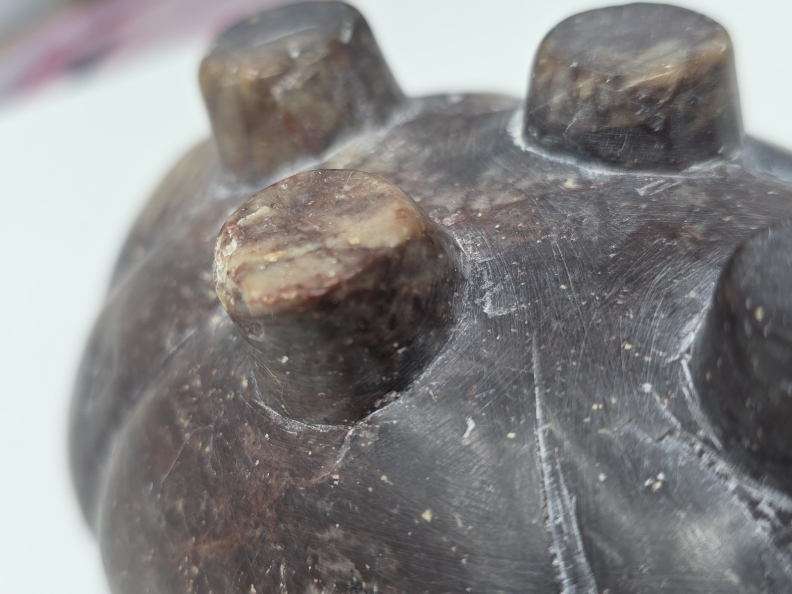 Vintage Chinese Hand-Carved 5×3″ Footed Soapstone Trinket Dish Brown