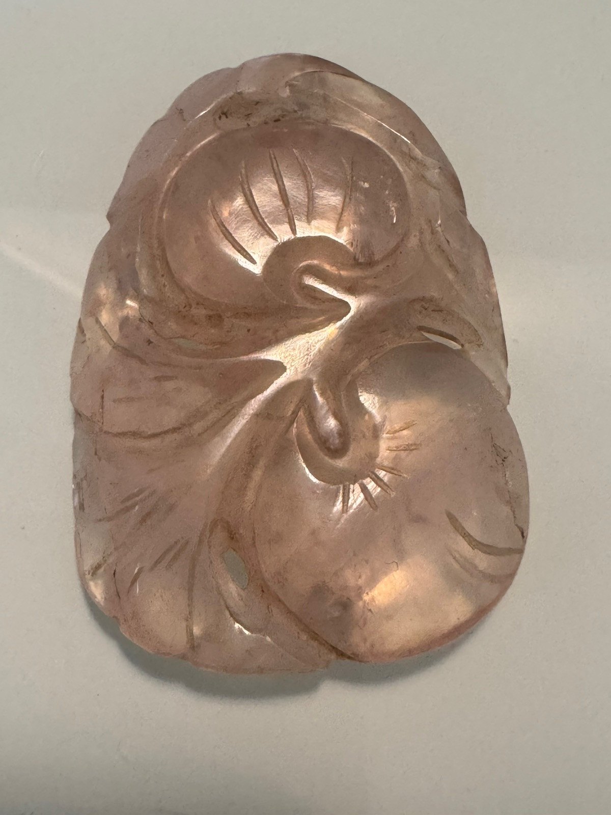 Vintage Hand Carved Top Grade Rose Quartz Chinese Themed Fruits & Leaves Pendant