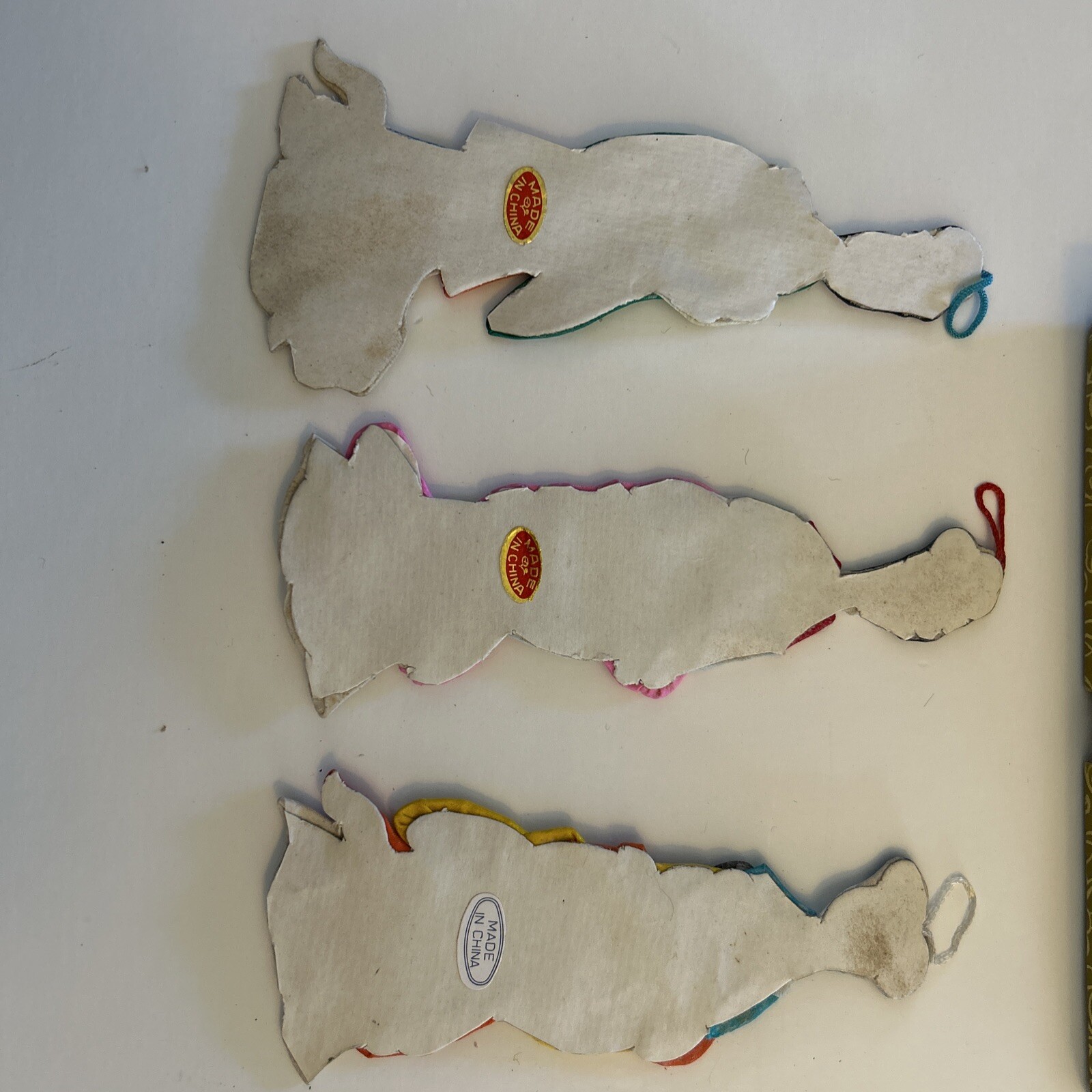 Vintage Set Of 3 Asian Oriental Geisha Girls Silk Satin Ornaments With Box