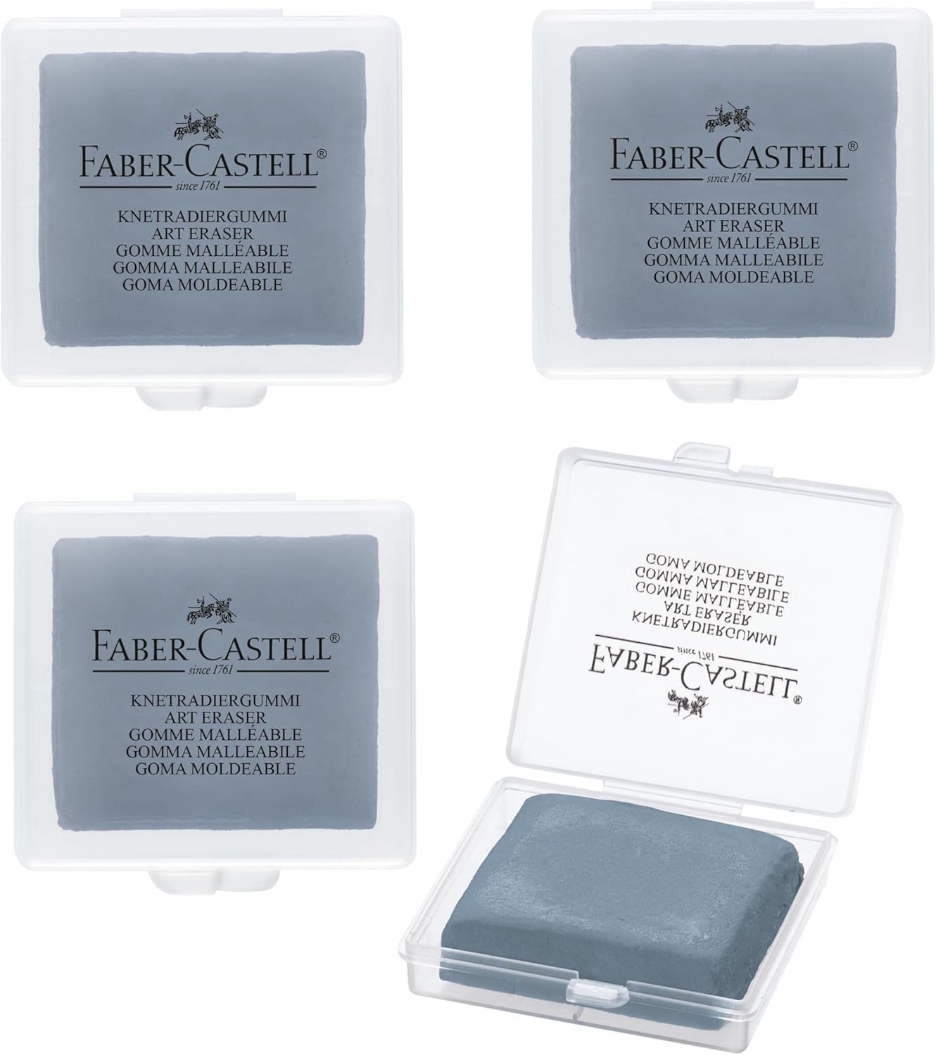 Faber-Castell Erasers – Drawing Art kneaded Erasers, Large Size Grey – 4 Pack