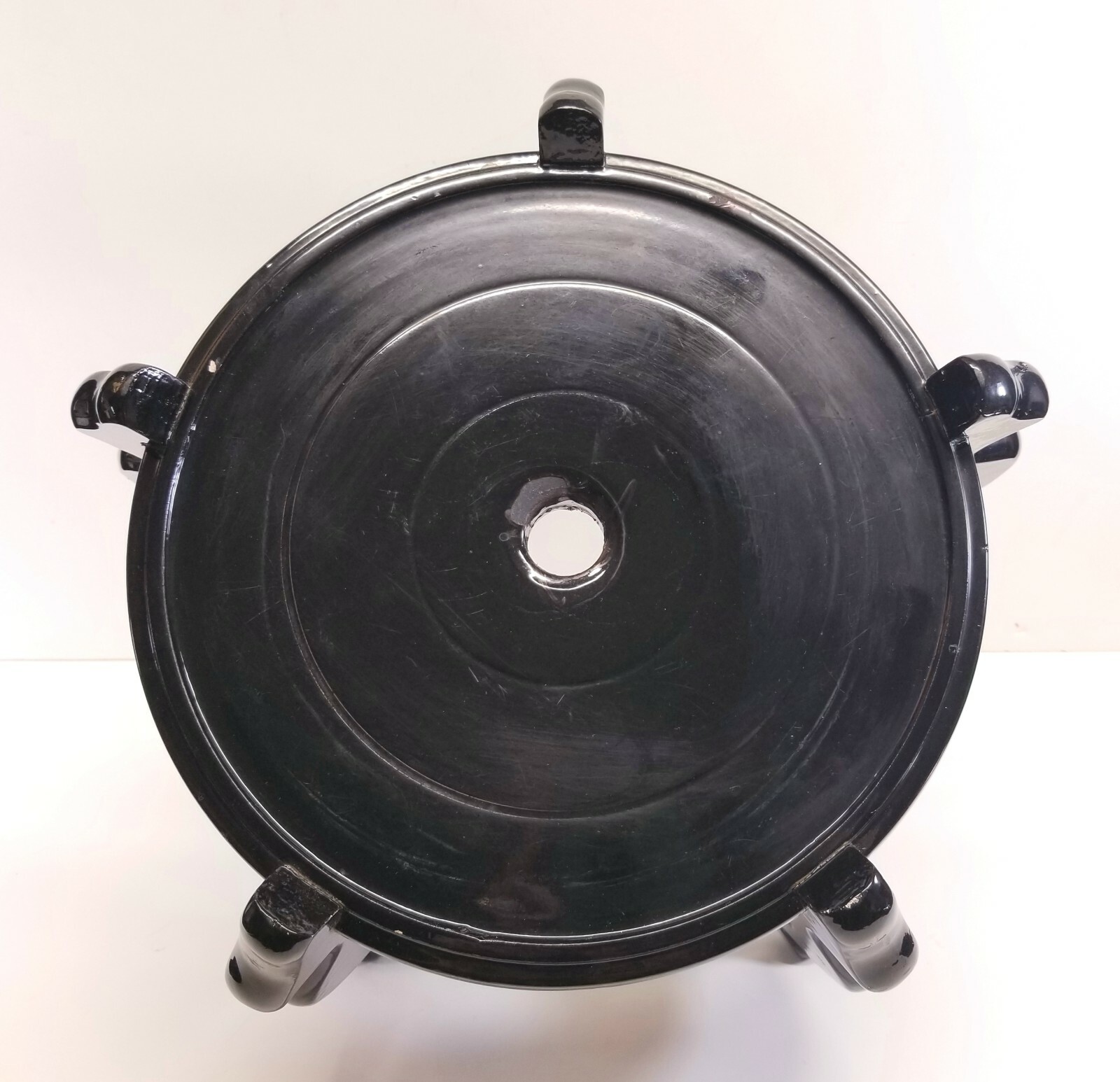 Vintage Large Chinese Black Lacquer Wood Stand 9.5″ Diam For Urn Plant Fish Bowl