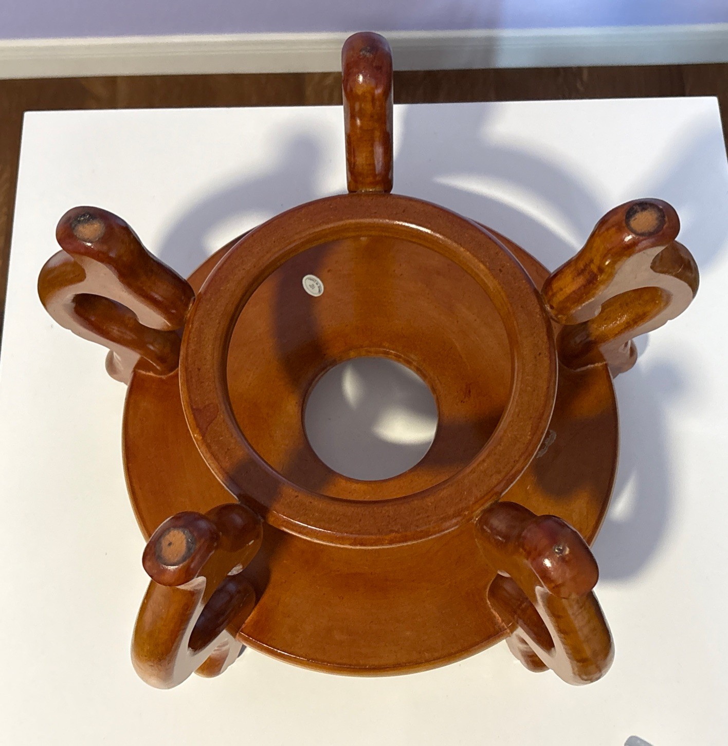 Carved Wood Plant Stand Display Honey Brown Vase Fish Bowl Asian Oriental 10”