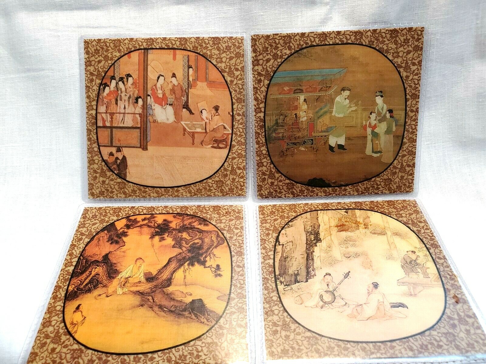 Coasters National Palace Artwork set of 10 Scenic Matching Pouch Asian 4.25″ sq
