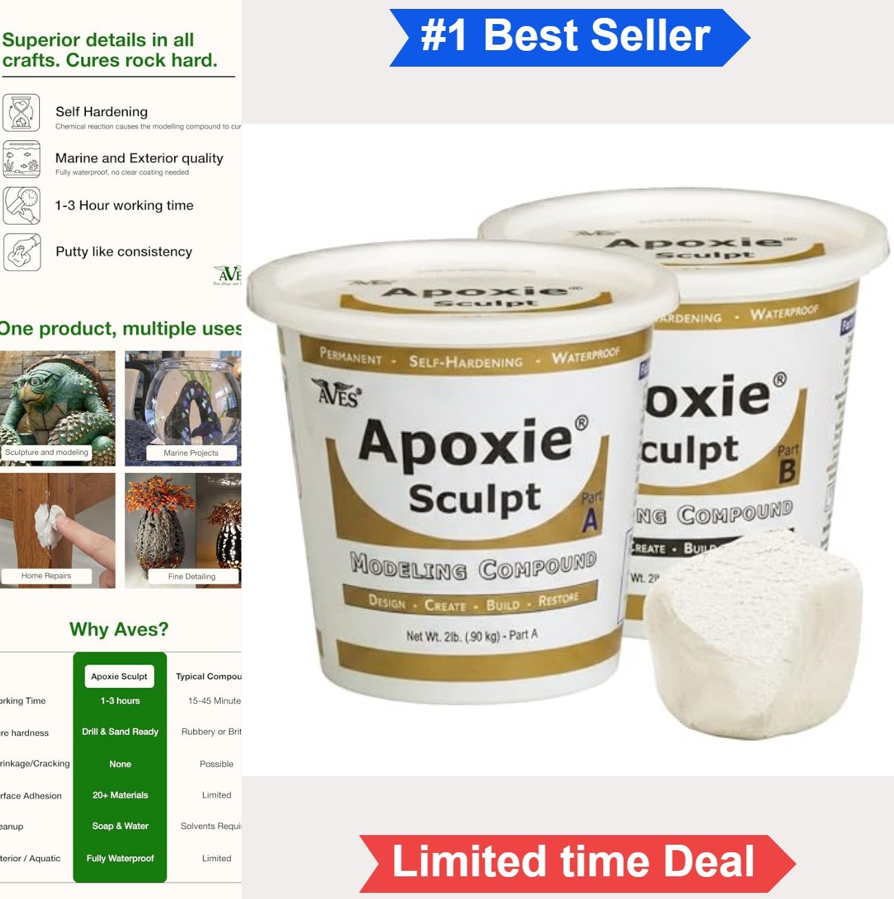 Modeling Compound 4 LB White Self Hardening Epoxy Clay Sculpting Two Part