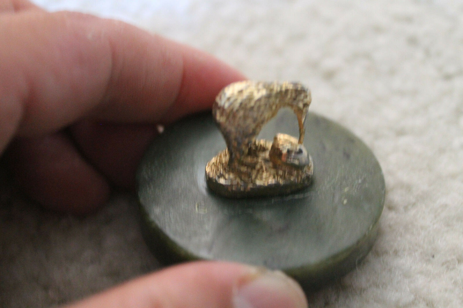 Very neat two Small metal statues with Jade bases