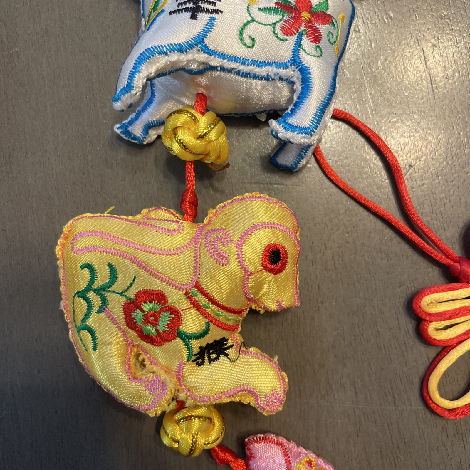 Chinese Zodiac String Of Ornaments Embroidered Hand Made Folk Art 55”